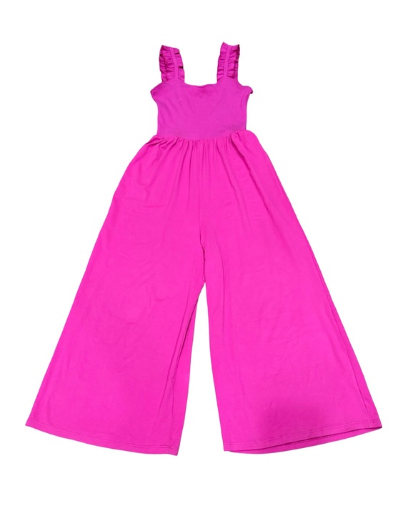 entro Pants - 💖 Entro Hot Pink Cropped Wide Leg Jumpsuit Ruffled Strap Size Small
